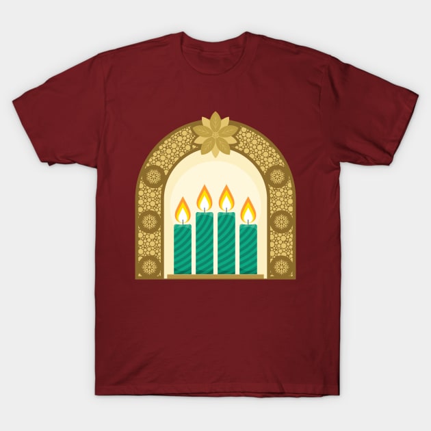 Four Advent candles lit in anticipation of the birth of Jesus Christ T-Shirt by Reformer